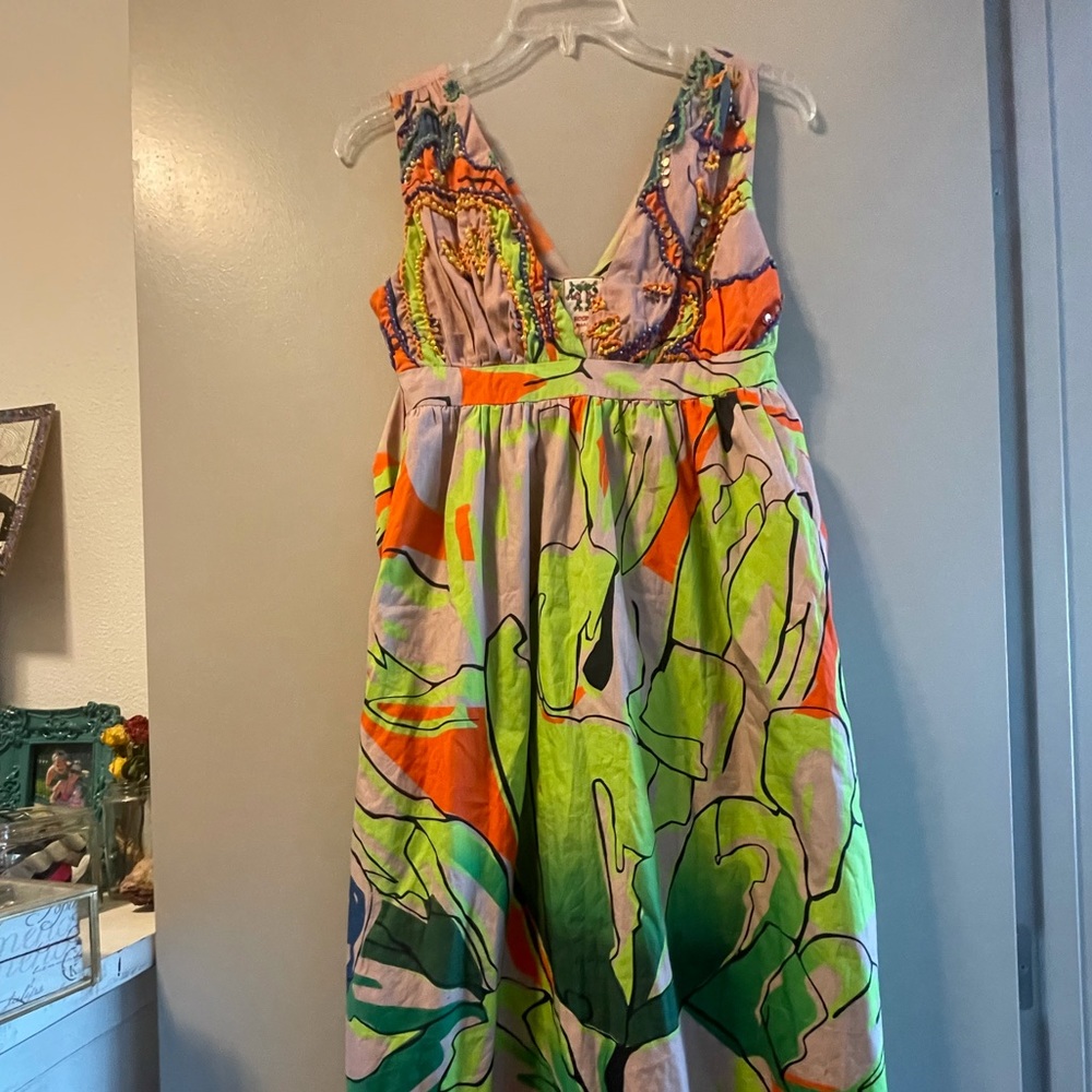 NWT Anthropologie Beaded Dress XS Midi tropical